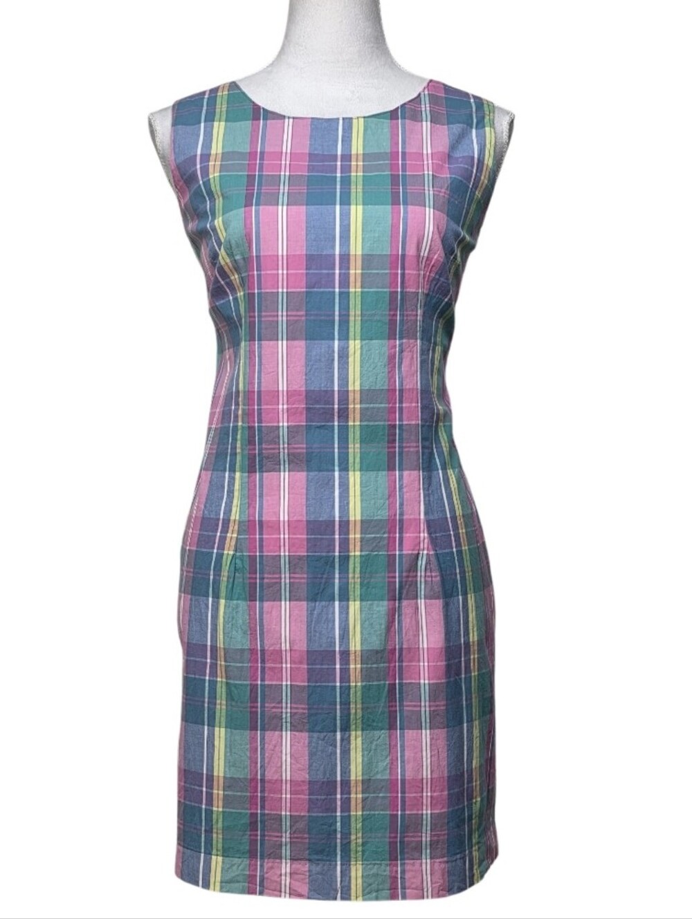 Chadwicks Pink & Green Madras Plaid Midi Sheath Dress Size 6P